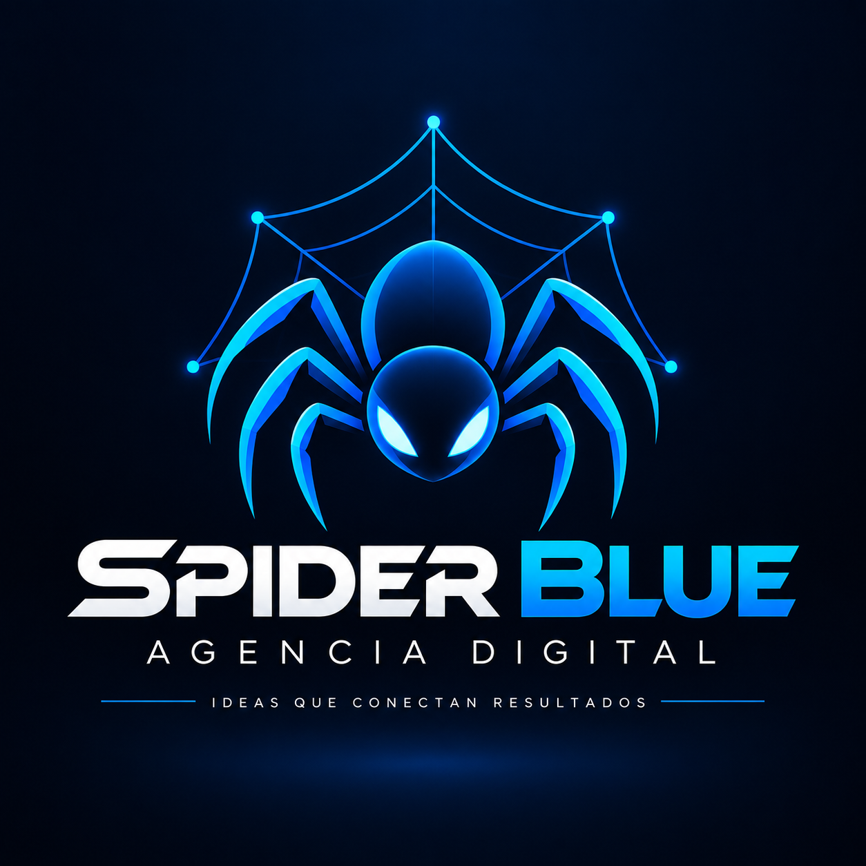 Identidad oficial de Spider Blue con el eslogan Ideas que conectan resultados